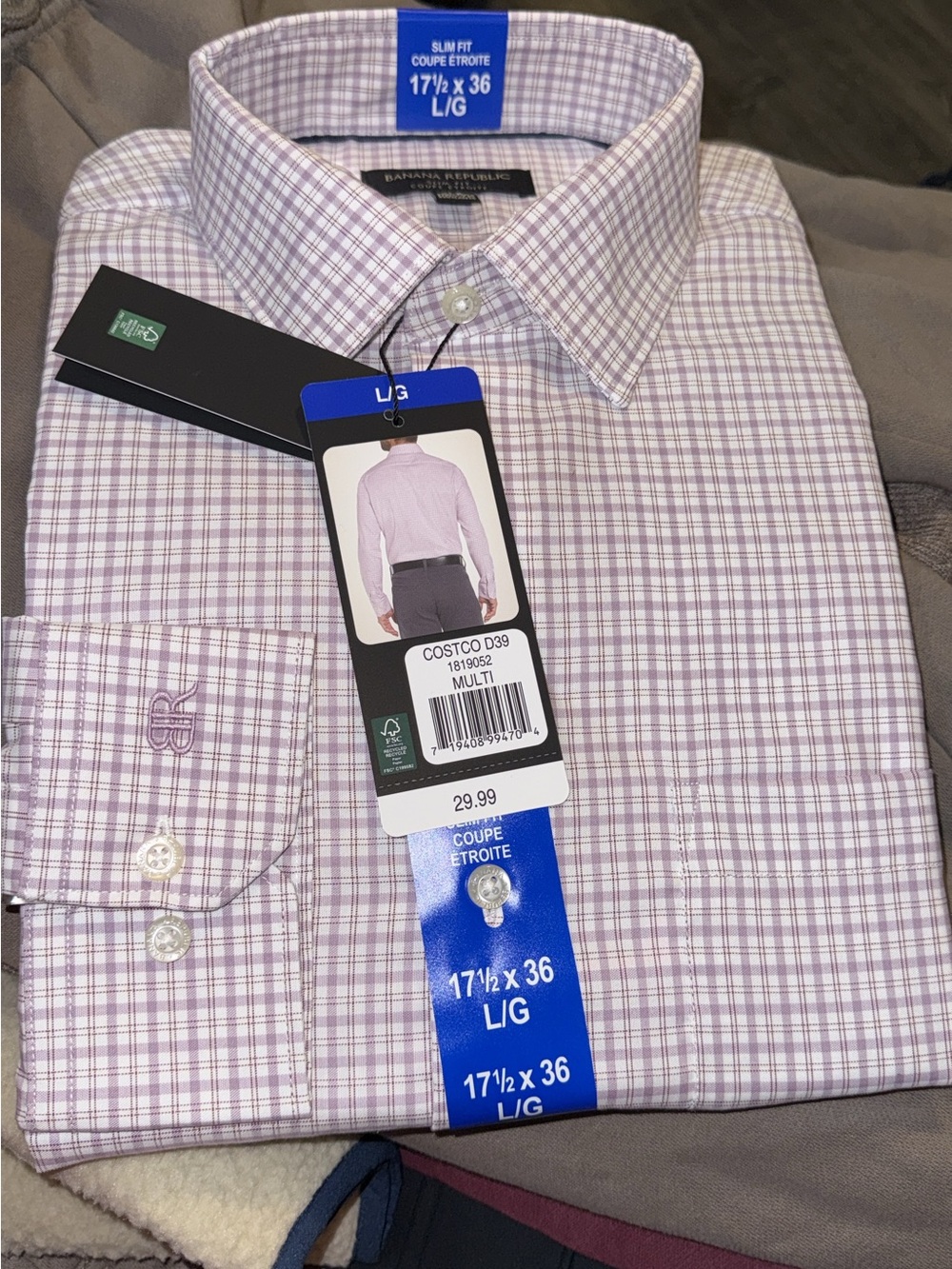 Banana Republic Purple Multi-Check Slim Fit Dress Shirt